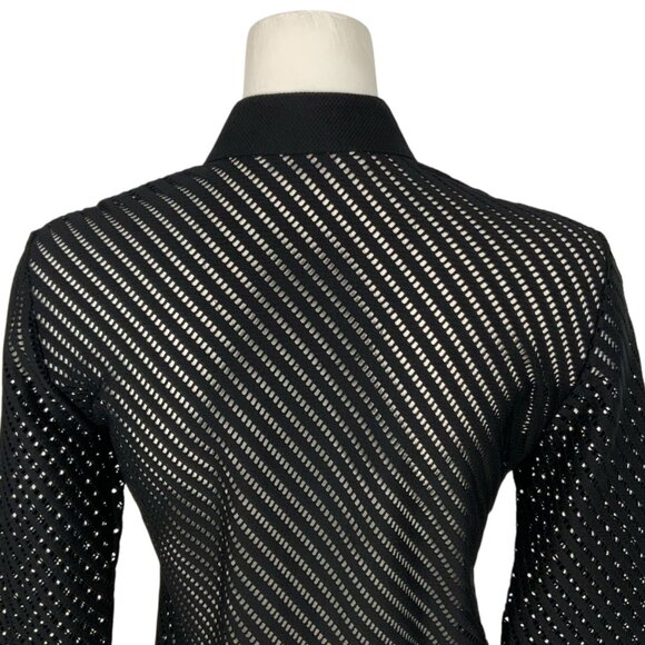 Rayure Cheron Blouse 44 US/L Black 3/4 Length Sleeve Perforated Unlined V-Neck - Picture 10 of 14